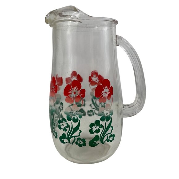 Vintage Glass Pitcher With Floral Pattern - Picture 2 of 11